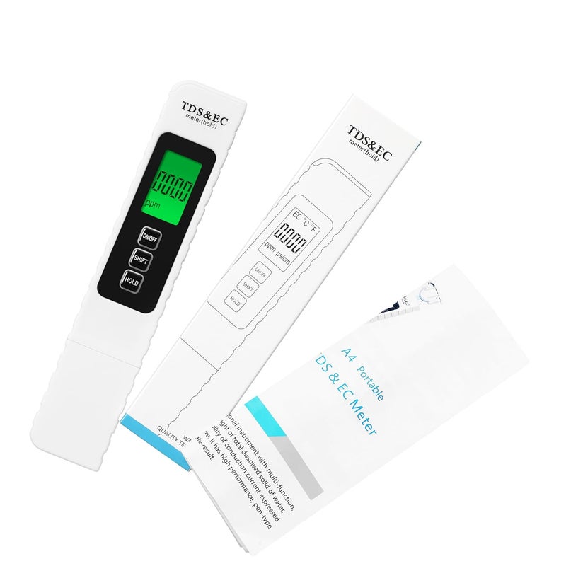 LIKDAY جهاز قياس TDS الرقمي لاختبار المياه 4 في 1 TDS و EC ودرجة الحرارة (°C، °F) ، جهاز قياس 0-9999 ppm ، مجموعة اختبار مياه محمولة بشاشة عرض كبيرة لمياه الشرب والزراعة المائية والأحواض ، نظام RO/DI - Image 1
