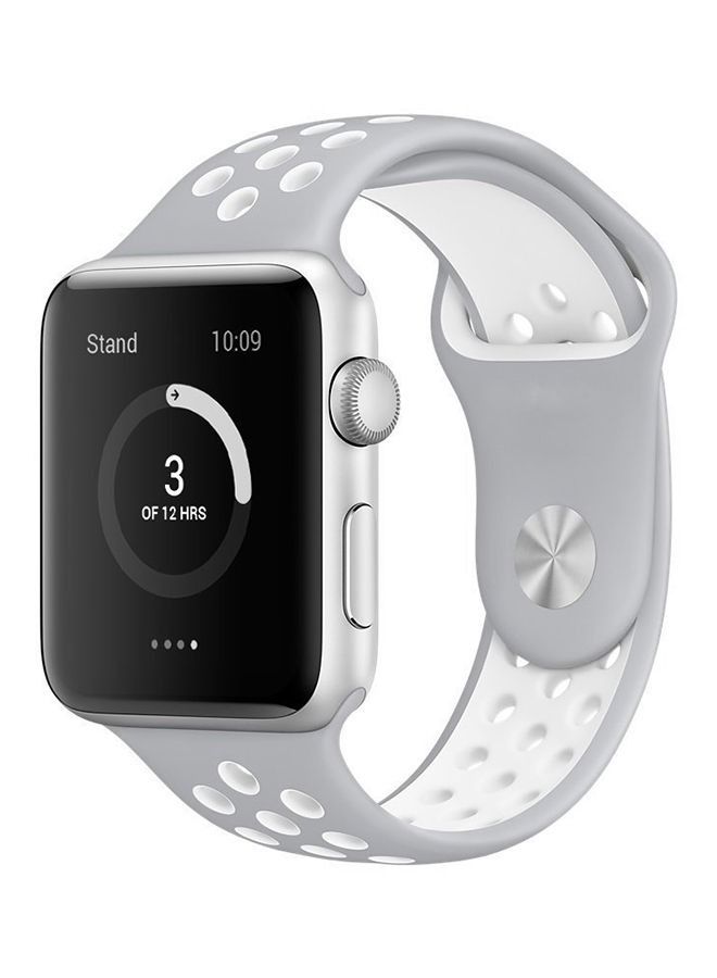 حزام بديل من السيليكون الناعم الرياضي لساعة Apple Watch5 / 6/7 42/44 / 45mm أبيض / فضي - Image 3