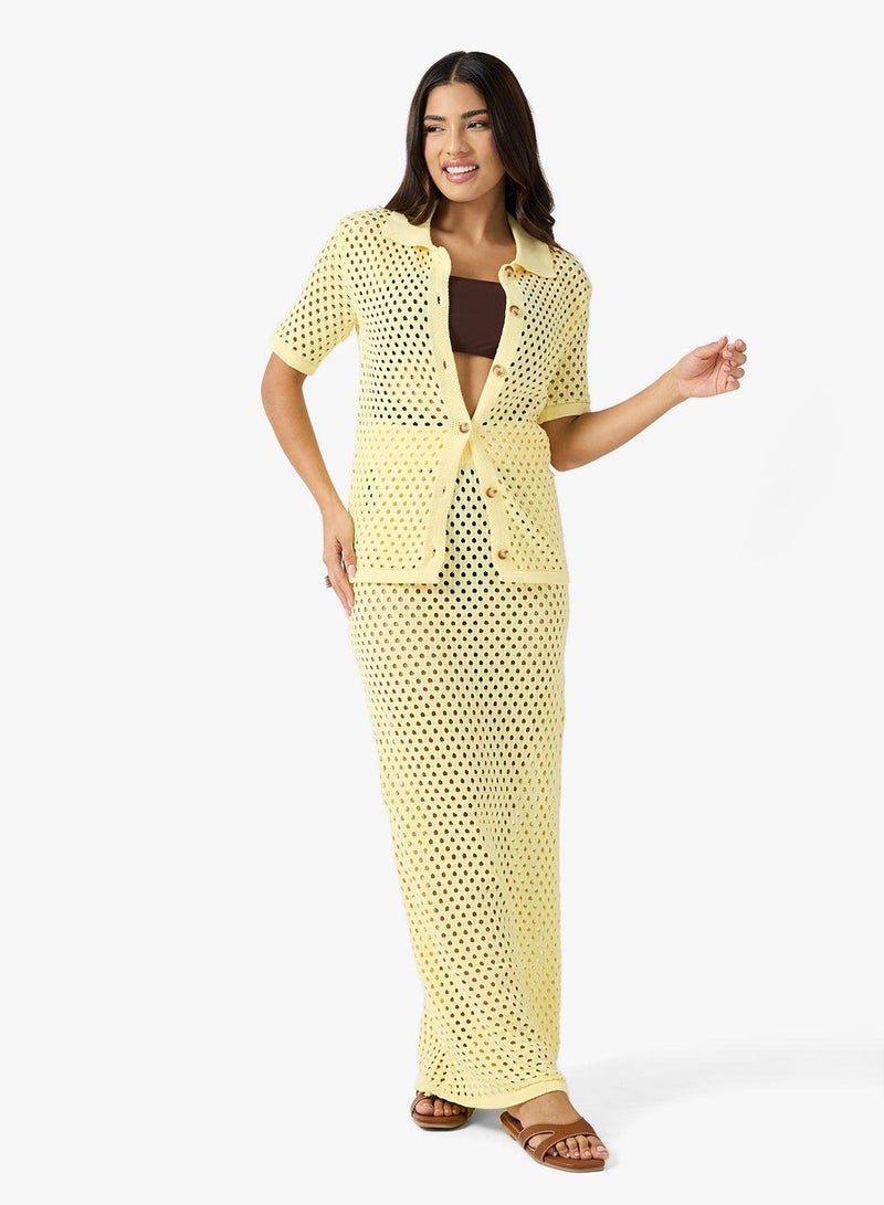Ginger Crochet Button Down Shirt & Maxi Skirt Set - Image 5