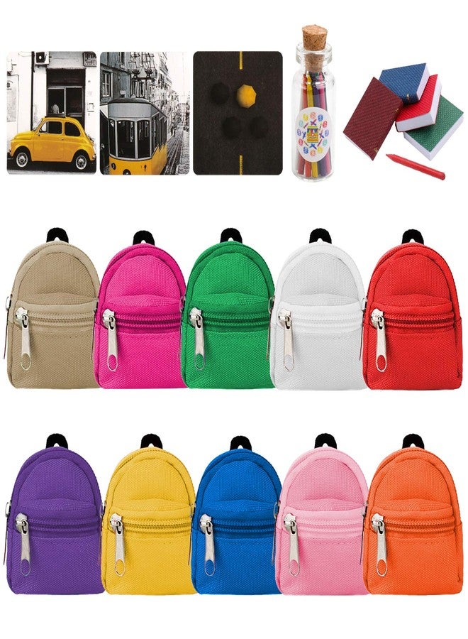 SOTOGO 31 Pieces Doll Accessories Include 10 Pieces Mini Doll Backpacks Mini Doll Bag Cute Zipper Backpack Mini Books Backpacks and 21 Pieces Miniatures Doll Books for Doll Accessories - Image 1