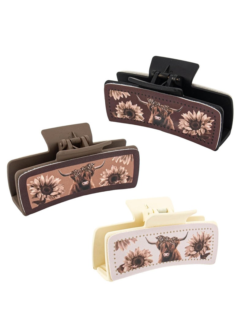 Framendino Framendino 3 Pack Vintage Print Cattle Hair Claw Clip Western Cowboy Non Slip Jaw Clips for Women Mom Nurse Teacher Friend Teen 