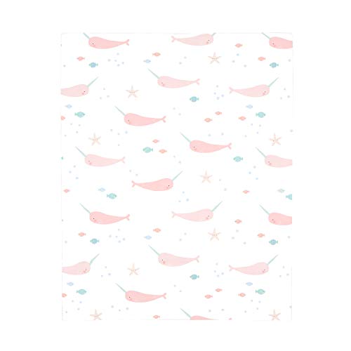 NoJo Super Soft Pink, Aqua & White Watercolor Narwhal Fitted Mini Crib Sheet, Pink, Aqua, White - Image 2