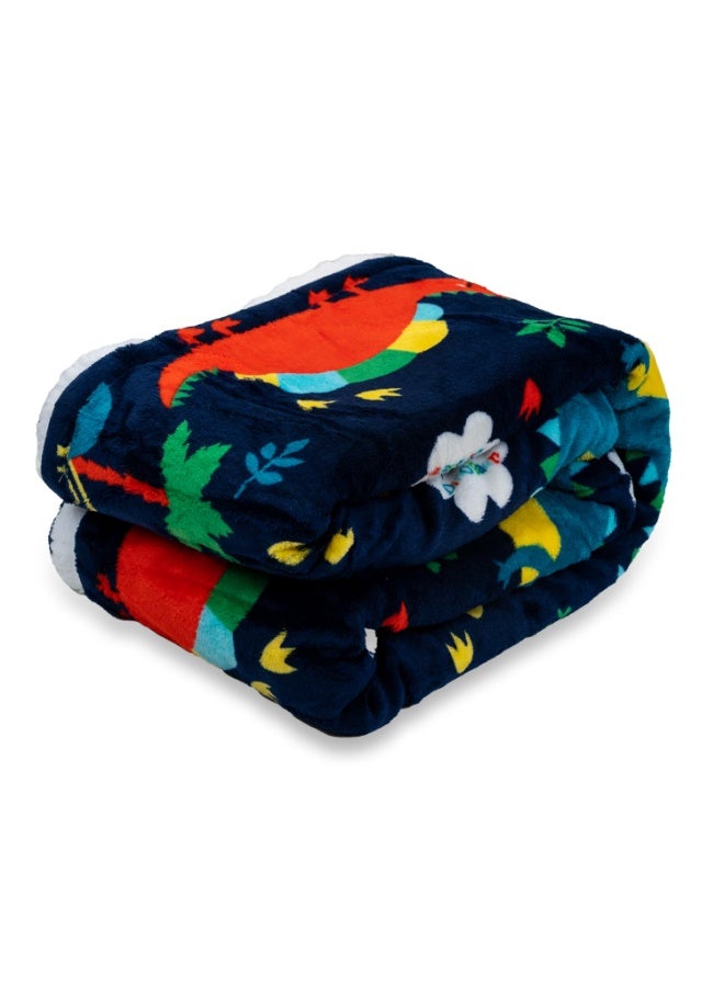 Mee Mee Soft Single Layer Lightweight Flannel Baby Blanket with Dinasour Printed - Comfort and Warmth for Newborns (75 cm x 100 cm) 0-12 Months (Navy Blue) - Image 2