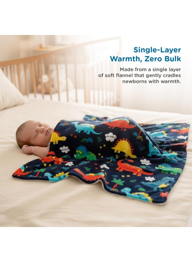 Mee Mee Soft Single Layer Lightweight Flannel Baby Blanket with Dinasour Printed - Comfort and Warmth for Newborns (75 cm x 100 cm) 0-12 Months (Navy Blue) - Image 4