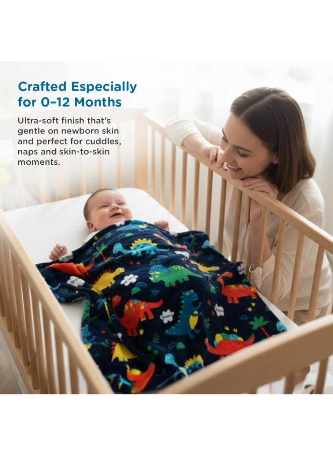 Mee Mee Soft Single Layer Lightweight Flannel Baby Blanket with Dinasour Printed - Comfort and Warmth for Newborns (75 cm x 100 cm) 0-12 Months (Navy Blue) - Image 3
