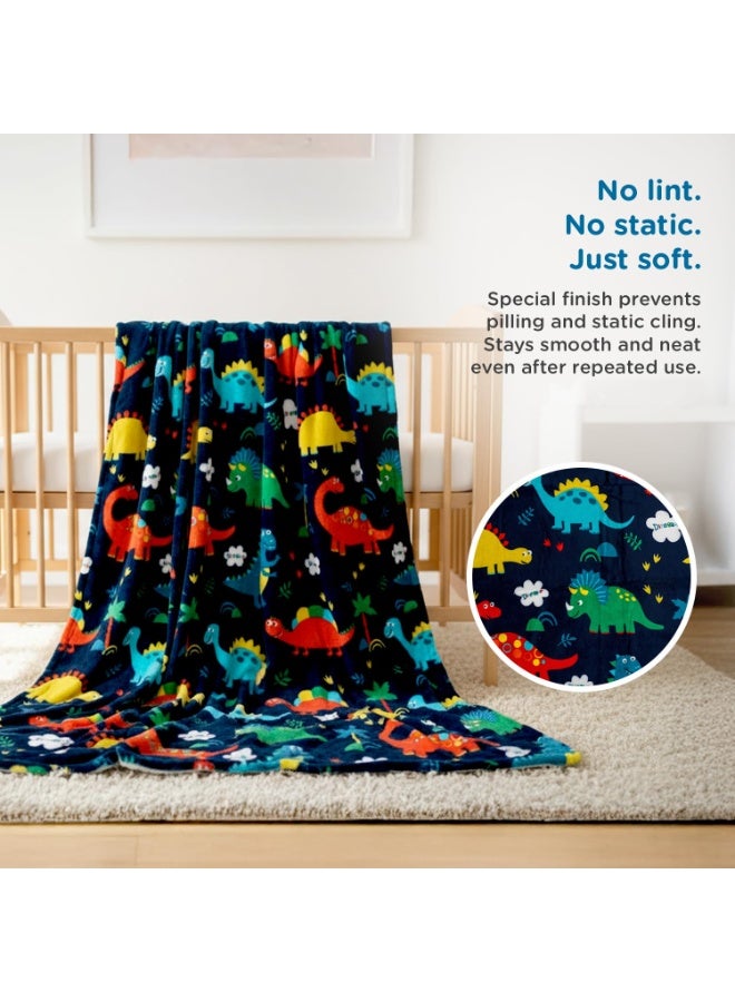 Mee Mee Soft Single Layer Lightweight Flannel Baby Blanket with Dinasour Printed - Comfort and Warmth for Newborns (75 cm x 100 cm) 0-12 Months (Navy Blue) - Image 1