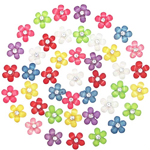 Dandan DIY 80pcs 10mm04 Mini Resin Flowers with Shiny Rhinestone Flatback Resin Buttons Resin Flatback Craft Flowers Phonecover Cards Craft Scrapbooking