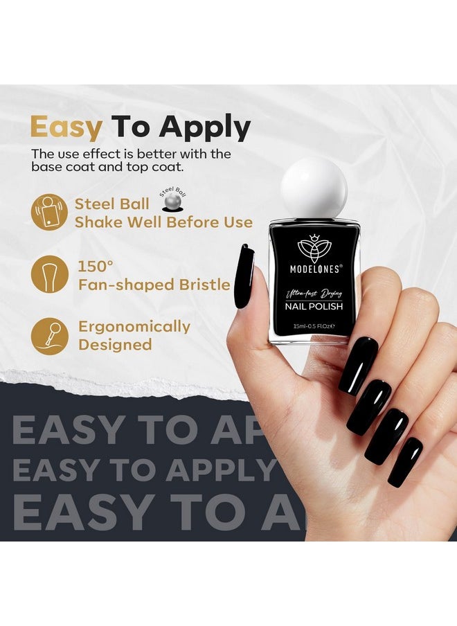 modelones - modelones Black Nail Polish, Classic Black 15 ml Quick Dry Nail Lacquer Nail Strengthener Long Last Shine Fingernail Toe Nail Art DIY Home Travel Manicure Gift for Women Girls 0.5 Fl Oz - Image 1