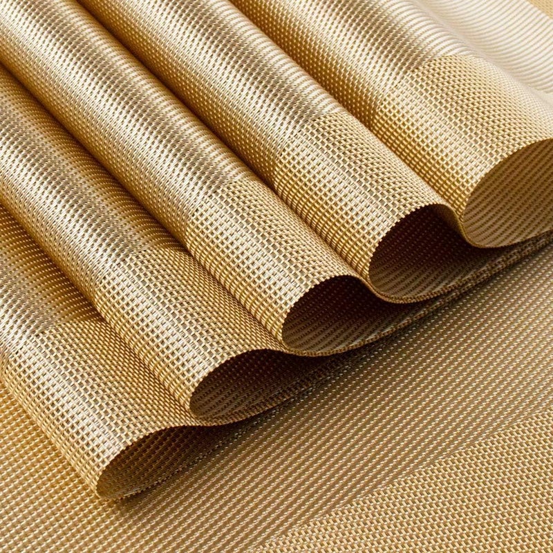 P Plus Fire Placemats with Table Runner Set Place Mats Heat Resistant Dining Place Mats Washable PVC Table Mats for Restaurant Table Protection for Wedding Holiday Set of 8 1 Runner Gold - Image 4