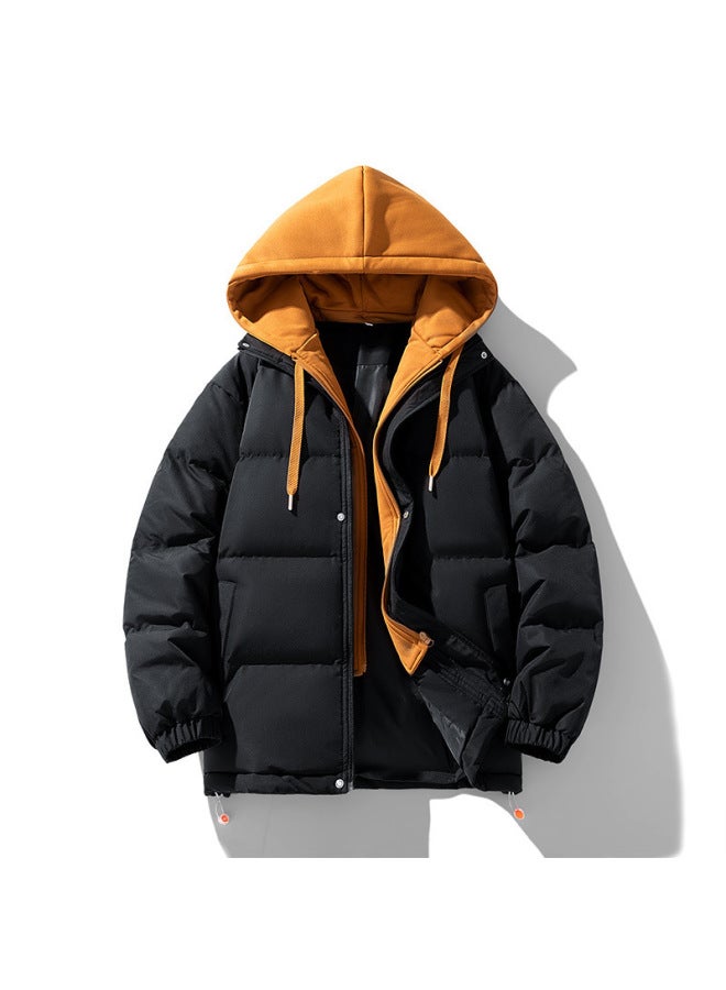 Winter Couple's Men's Cotton-padded Clothes Fake Two-piece Casual Jacket Loose Detachable Hooded Plus Size Women's Bread Suit