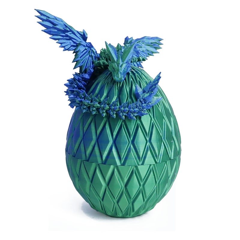 Flavery 3D Printed Dragon Egg with Dragon Inside Easter Egg Flying Dragon in Diamond Egg Mystery Winged Dragon Gift Desk Decoration Fidget Toy Green Blue - Image 2