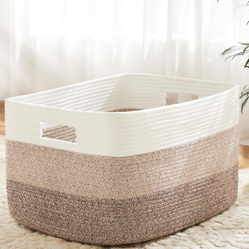 Artfeel Blanket Basket,Rectangle Woven Baskets for Storage,65L Laundry Basket for Decorative Nursery Blanket,Toys,Dirty Clothes and Magazine in Shelves,Baby Room,and Living Room - Image 1