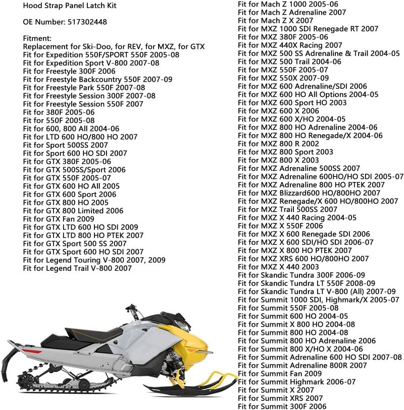 Aramox Replacement Hood Strap Panel Latch, Engine Hood Locking Kit for Ski Doo MXZ GTX Expedition Mach Z MXZ Skandic Summit with 517302448 OE Number - Image 4