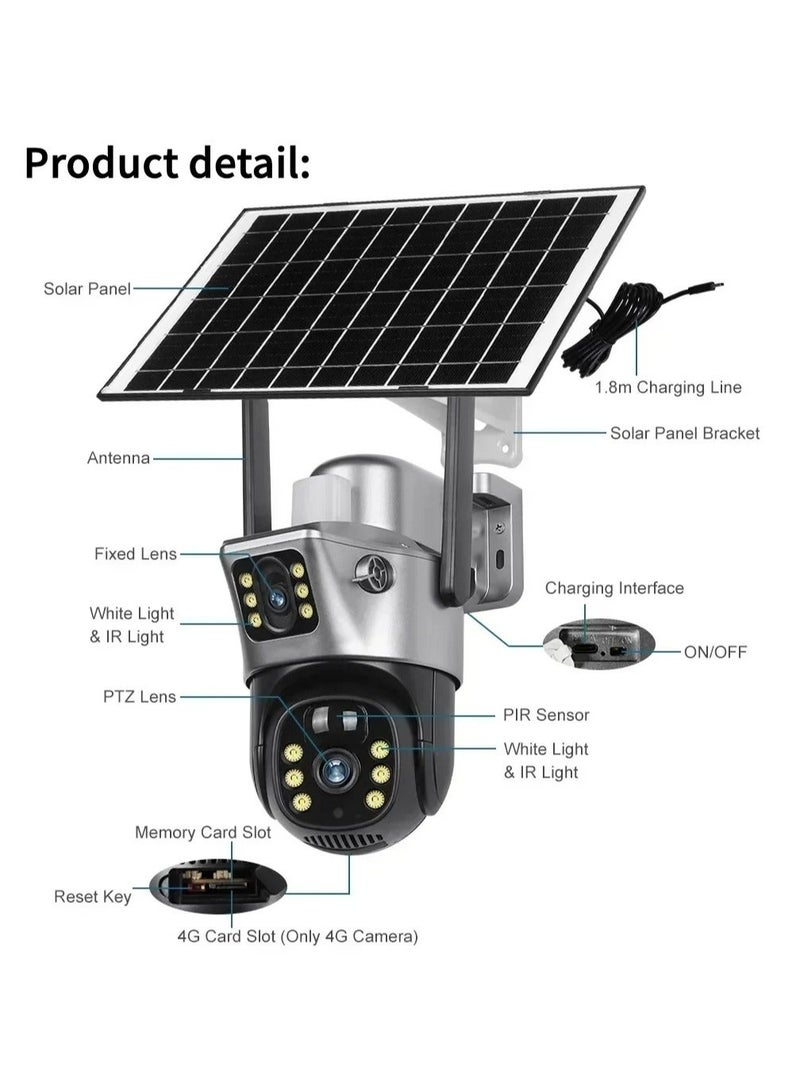 GEEK SPACE V380 Pro Dual-Lens Solar Security Camera – 4G/Wi‑Fi, Pan‑Tilt, AI Tracking, Color Night Vision, IP66 - Image 3