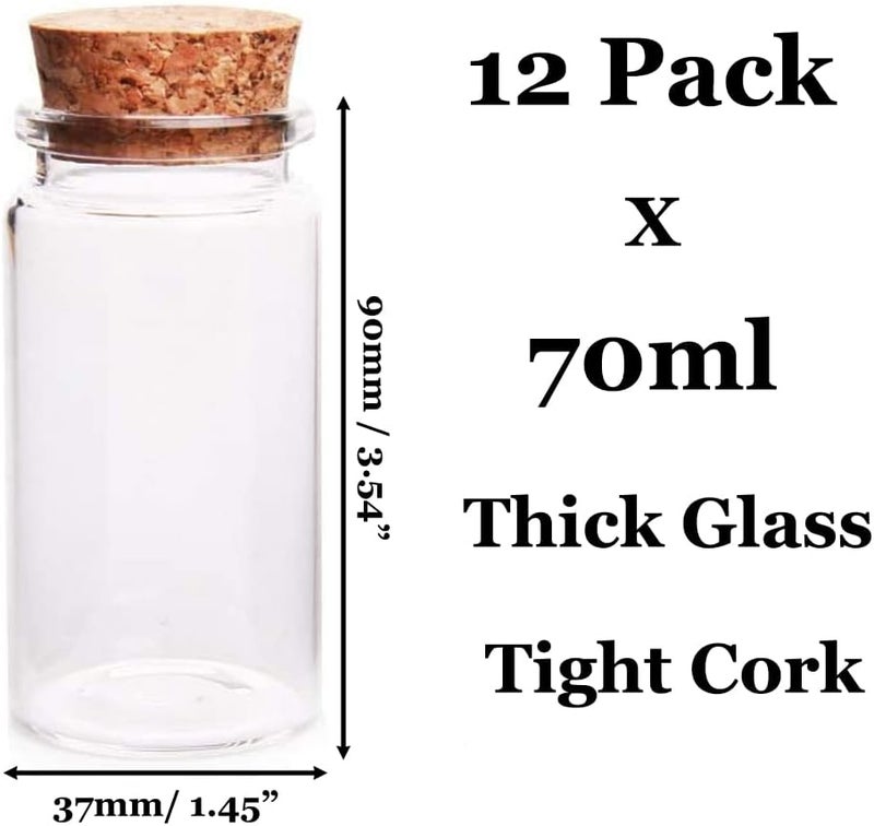 Danmu 70ml Small Glass Bottles, Mini Bottles, Jars with Wood Cork Stoppers, Wish Bottles, Message Bottles for Wedding Favors, Baby Shower Favors, DIY Craft 12 Pack 1.45" x 3.54" - Image 2