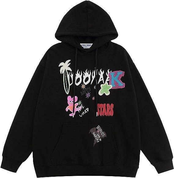 2023 Cross-border Autumn Fashion Brand Hip-hop Street Graffiti Hoodie Mens and Womens Retro Casual Sports Couples Sweatshirt Style 9 (black)