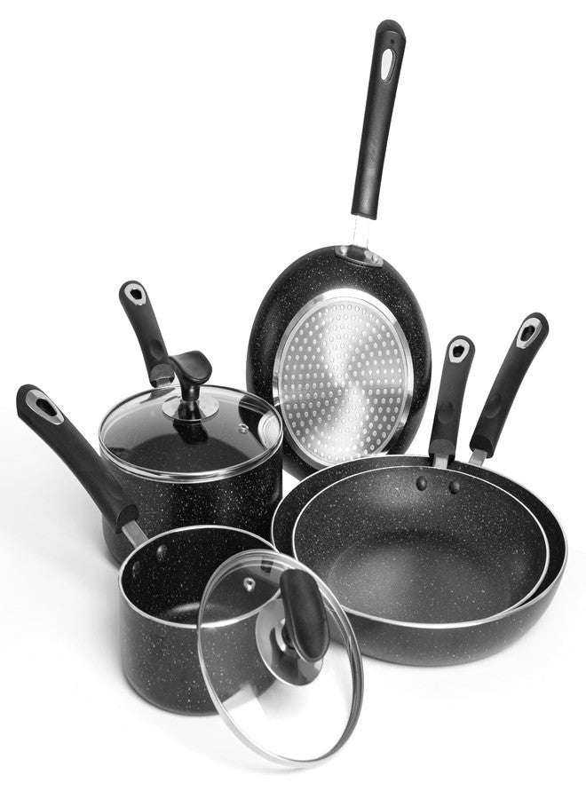 RATWIA Non Stick Kitchen Cookware 7-Piece Set, Non-Induction, Includes Pots and Pans, Black - Image 1