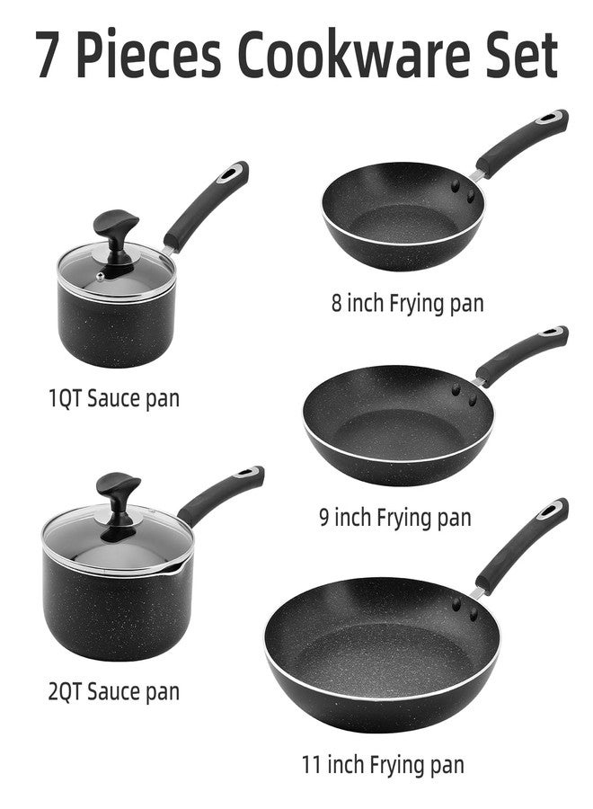 RATWIA Non Stick Kitchen Cookware 7-Piece Set, Non-Induction, Includes Pots and Pans, Black - Image 2