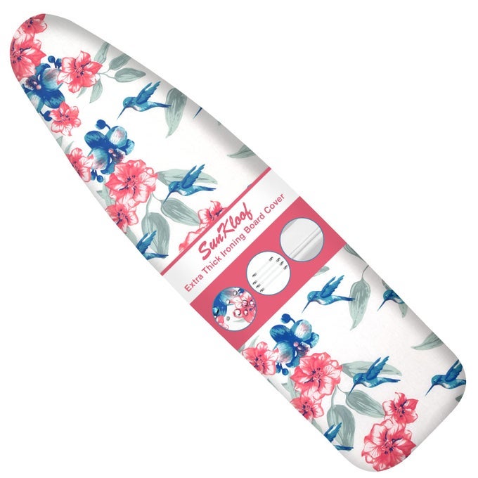 EXTRA THICK IRONING BOARD COVER AND PAD RESIST SCORCHING AND STAINING 15X54 REFLECTIVE SILICONE IRONING BOARD COVER ELASTIC EDGES 4 FASTENERS LARGE PROTECTIVE SCORCH MESH CLOTH