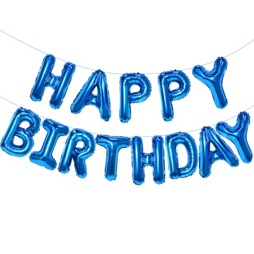 PatiCool Blue Happy Birthday Balloon Banner 16 Inch Foil Mylar Happy Birthday Balloons Letters Reusable Happy Birthday Sign Blue Birthday Decorations for Women Men Boys and Girls - Image 1