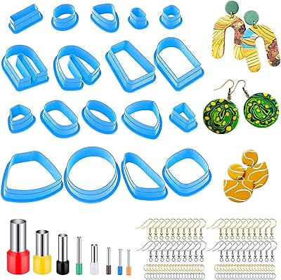 Yayatty Yayatty 126 PCS Polymer Clay Cutters Set, 18 Shapes Blue Clay Earring Cutters with Earrings Accessories, Clay Pattern  - Image 1