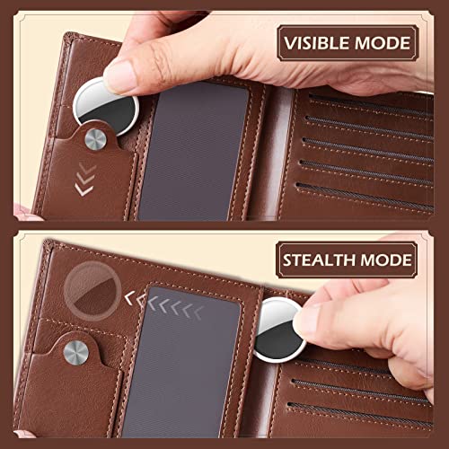 typecase Mens Leather Wallet with AirTag Holder: Hidden Pocket Compatible with Apple Air Tag,Top Grain Leather, Bifold, Slim, RFID Blocking - 10 Card Capacity | Bill Divider | ID Window (Brown) - Image 4