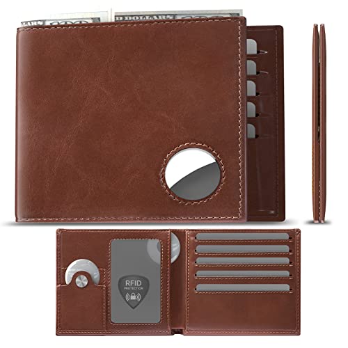 typecase Mens Leather Wallet with AirTag Holder: Hidden Pocket Compatible with Apple Air Tag,Top Grain Leather, Bifold, Slim, RFID Blocking - 10 Card Capacity | Bill Divider | ID Window (Brown) - Image 1