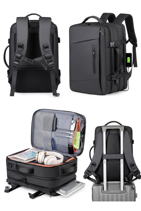 حقيبة ظهر للسفر للرجال ، حقائب الظهر المحمولة المحمولة الكبيرة القابلة للتوسيع 30 لترًا ، تحمل حقيبة شركات الطيران المعتمدة على حقائب الظهر المعتمدة على حقيبة دبقية للأعمال المحمولة 15.6 بوصة ، هدايا السفر للرجال ، الأسود ، الأسود
