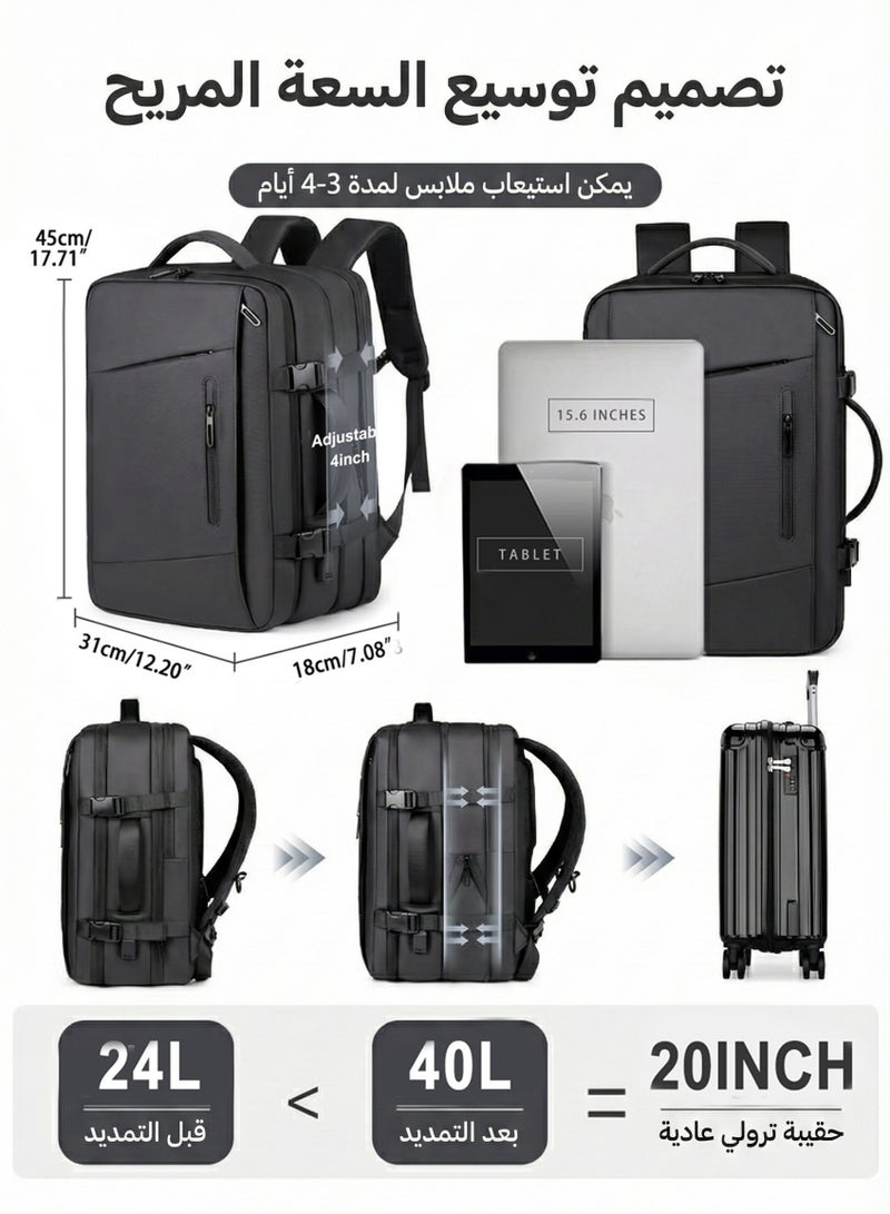 Travel Backpack For Men ,30L Expandable Extra Large Laptop Backpack, Carry On Backpack Airline Approved Water Resistant Business Suitcase Daypack Bag Fits 15.6 Inch Laptops, Travel Gifts for Men Women, Black - Image 4