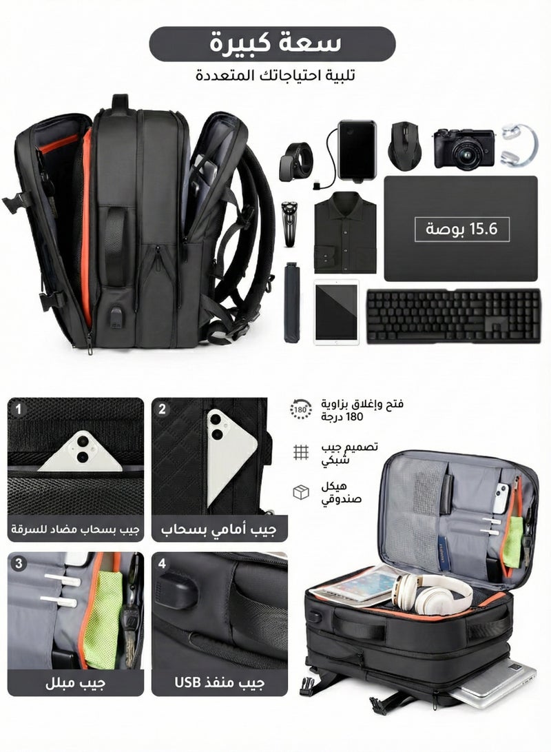 Travel Backpack For Men ,30L Expandable Extra Large Laptop Backpack, Carry On Backpack Airline Approved Water Resistant Business Suitcase Daypack Bag Fits 15.6 Inch Laptops, Travel Gifts for Men Women, Black - Image 5