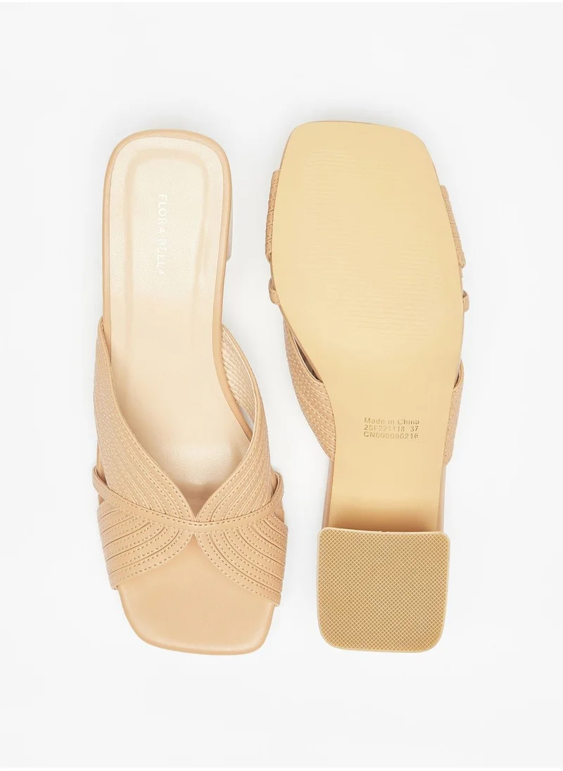 فلورا بيلا Textured Slip-On Sandals with Block Heels