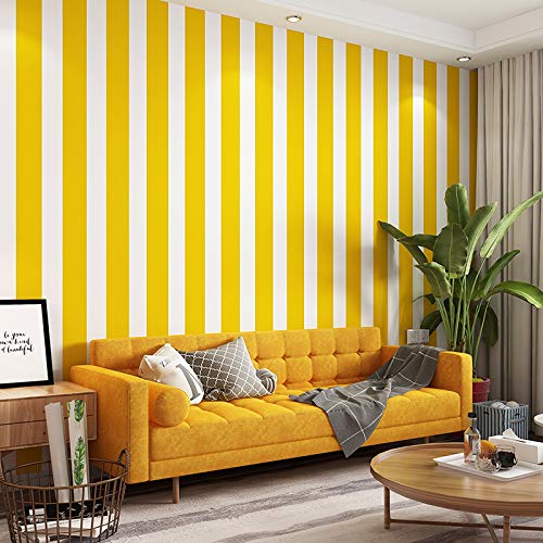 wolpin ملصقات حائط وولبين ورق حائط DIY للقاعة (45 × 500 سم)، تصميم عصري بخطوط عمودية للمكتب المنزلي، ملصقات لاصقة ذاتيًا، أصفر - Image 4