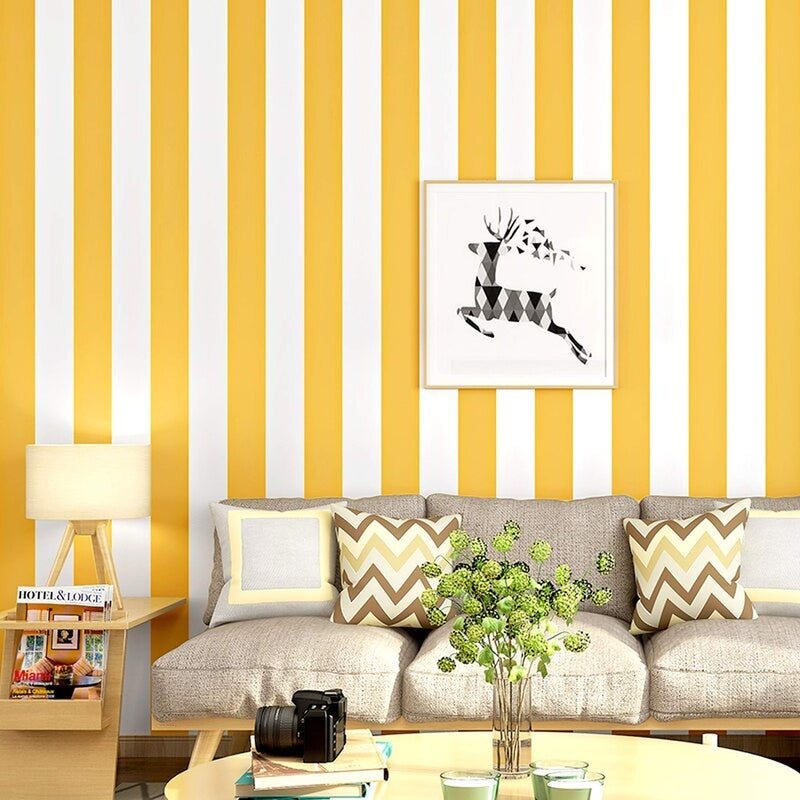 wolpin ملصقات حائط وولبين ورق حائط DIY للقاعة (45 × 500 سم)، تصميم عصري بخطوط عمودية للمكتب المنزلي، ملصقات لاصقة ذاتيًا، أصفر - Image 5