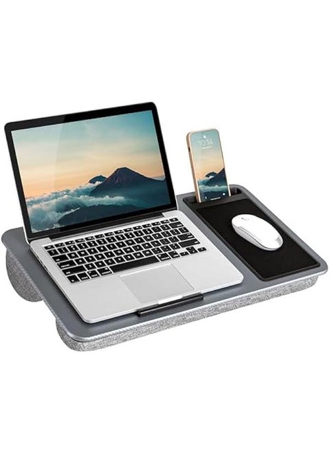 LAPGEAR Home Office Lap Desk with Device Ledge, Mouse Pad, and Phone Holder - Silver Carbon - Fits up to 15.6 Inch Laptops - Style No. 91585