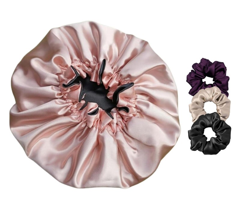 Atrube Atrube Pure Satin Bonnet for Natural Hair Silk Bonnet Hair Satin Hair Cap for Sleeping with Scrunchies and Travel Pouch Dark Colors Multicolour - Image 1
