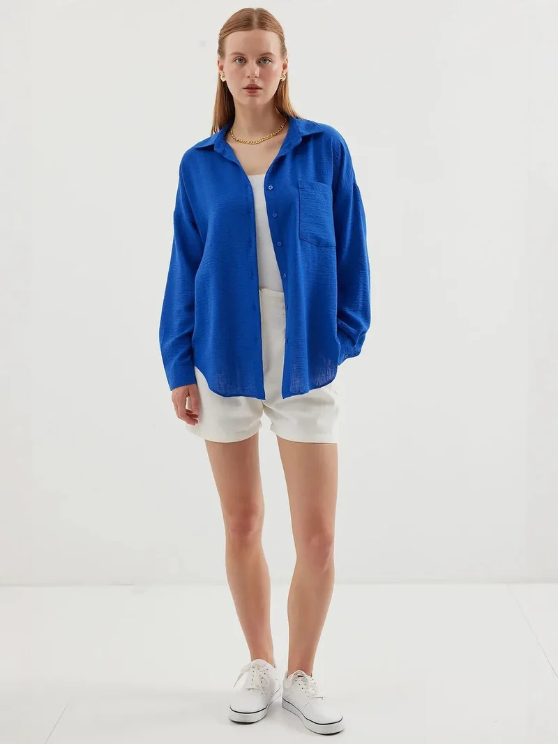 بيغ دارت قميص أساسي كتان مفصل بجيب من