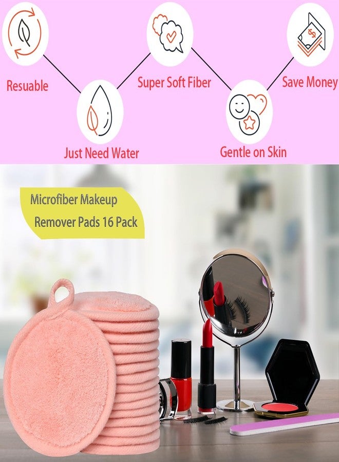 BloomSesame Reusable Makeup Remover Pads 16 Pack Microfiber Cleansing Facial Rounds Wipes Face, Eyes, Lips（3.5inch, coral） - Image 2