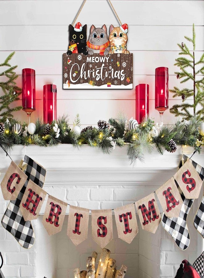 KAIRNE Meowy Christmas Wooden Hanging,Winter Snow Sign Xmas Wall Art,Merry Christmas Cat Wooden Sign(8x11.6inch) Happy Holiday Wall Decor Black Cats Sign Christmas gift For Cat Lover Decoration - Image 4