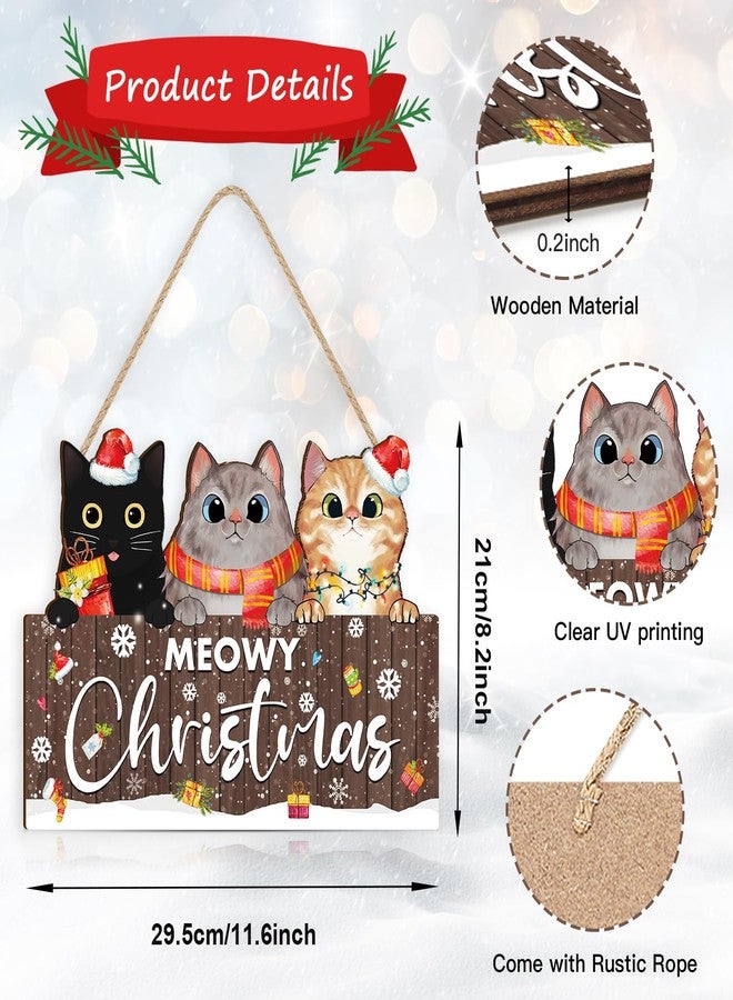 KAIRNE Meowy Christmas Wooden Hanging,Winter Snow Sign Xmas Wall Art,Merry Christmas Cat Wooden Sign(8x11.6inch) Happy Holiday Wall Decor Black Cats Sign Christmas gift For Cat Lover Decoration - Image 2
