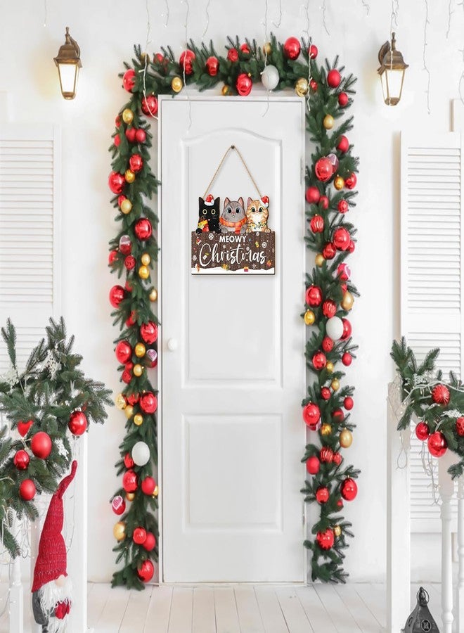 KAIRNE Meowy Christmas Wooden Hanging,Winter Snow Sign Xmas Wall Art,Merry Christmas Cat Wooden Sign(8x11.6inch) Happy Holiday Wall Decor Black Cats Sign Christmas gift For Cat Lover Decoration - Image 5