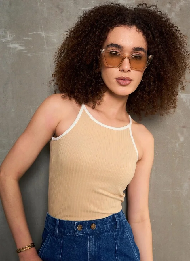 SASSAFRAS Beige Cotton Cami Top for Women
