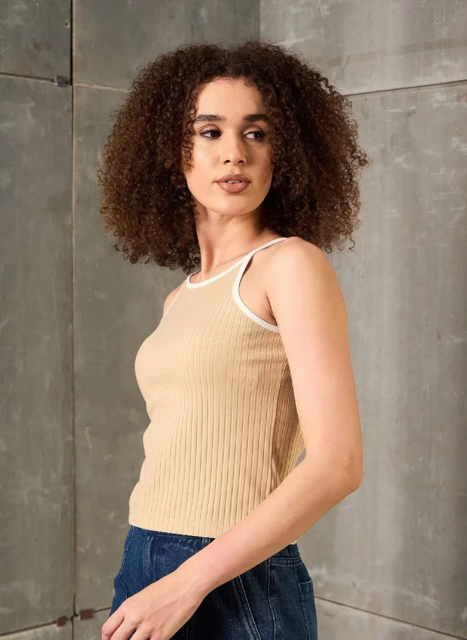 SASSAFRAS Beige Cotton Cami Top for Women