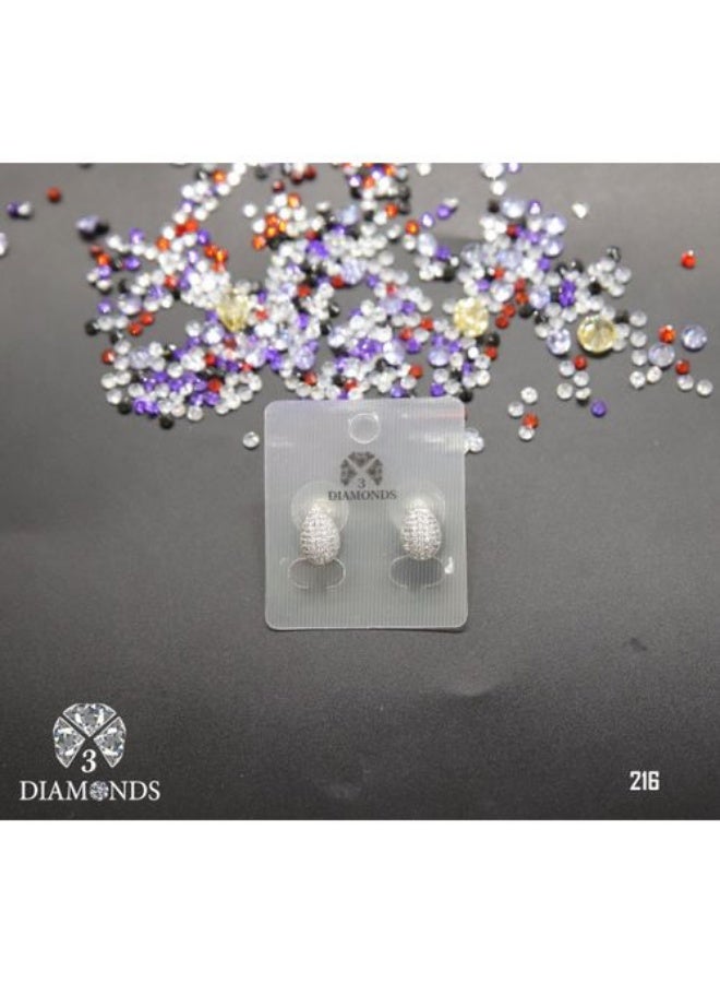 Oval Stud Earrings, Platinum & Rhodium Plated, Zircon Shine