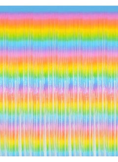 i-CHONY Shiny Rainbow Foil Fringe Curtain 2Pcs 3.2Ft X 8.2Ft Metallic Tinsel Rainbow Streamers For Photo Booth Backdrop Prop Birthday Wedding Bridal Shower Baby Shower Bachelorette Party Decorations  - Image 1