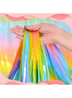i-CHONY Shiny Rainbow Foil Fringe Curtain 2Pcs 3.2Ft X 8.2Ft Metallic Tinsel Rainbow Streamers For Photo Booth Backdrop Prop Birthday Wedding Bridal Shower Baby Shower Bachelorette Party Decorations  - Image 4