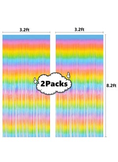 i-CHONY Shiny Rainbow Foil Fringe Curtain 2Pcs 3.2Ft X 8.2Ft Metallic Tinsel Rainbow Streamers For Photo Booth Backdrop Prop Birthday Wedding Bridal Shower Baby Shower Bachelorette Party Decorations  - Image 3