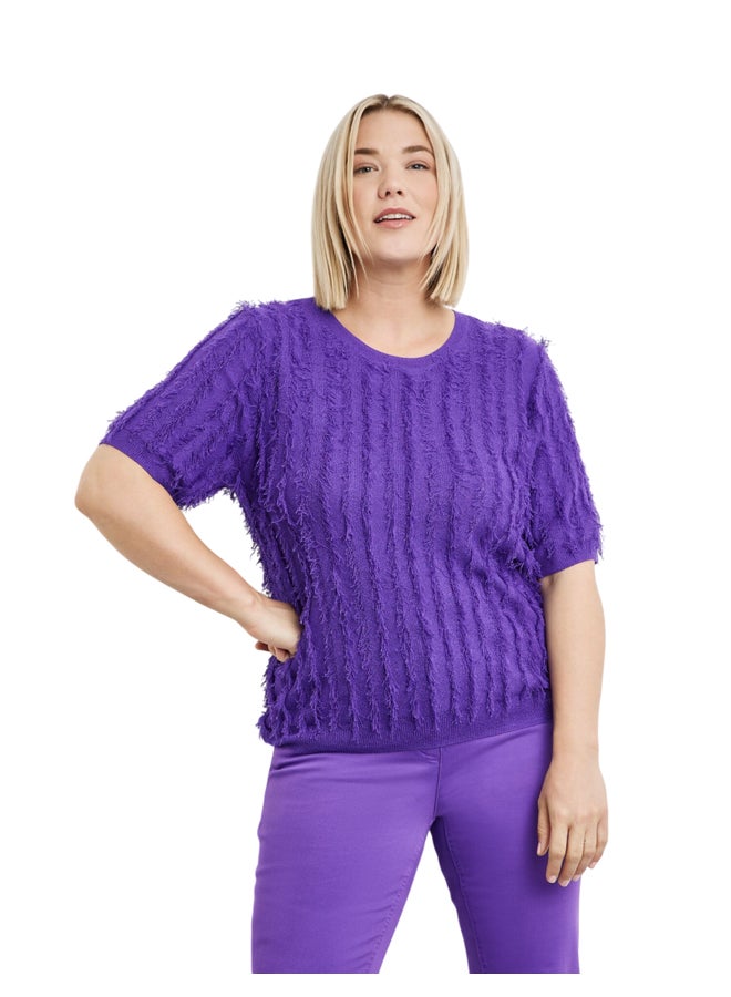 Samoon Fringe Short Sleeved Sweater - Image 1