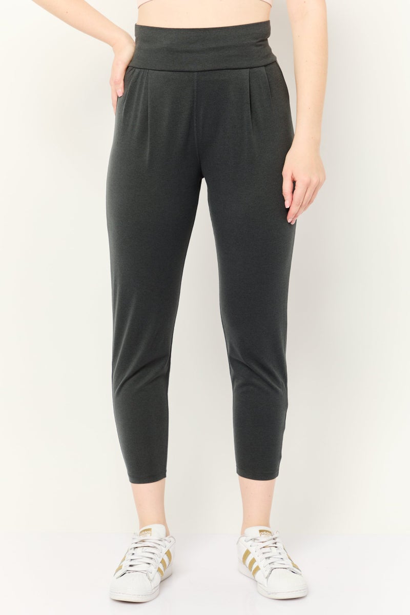 Beause Women Regular Fit Straight Leg Plain Capri Pants, Dark Grey  - Image 1