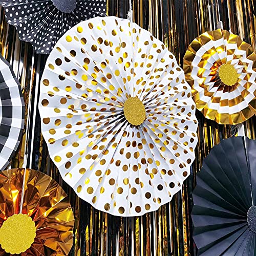 Hola Fiesta,Gold Black Paper Fans Flower for Halloween Party Decorations,black2,Set of 8 - Image 4