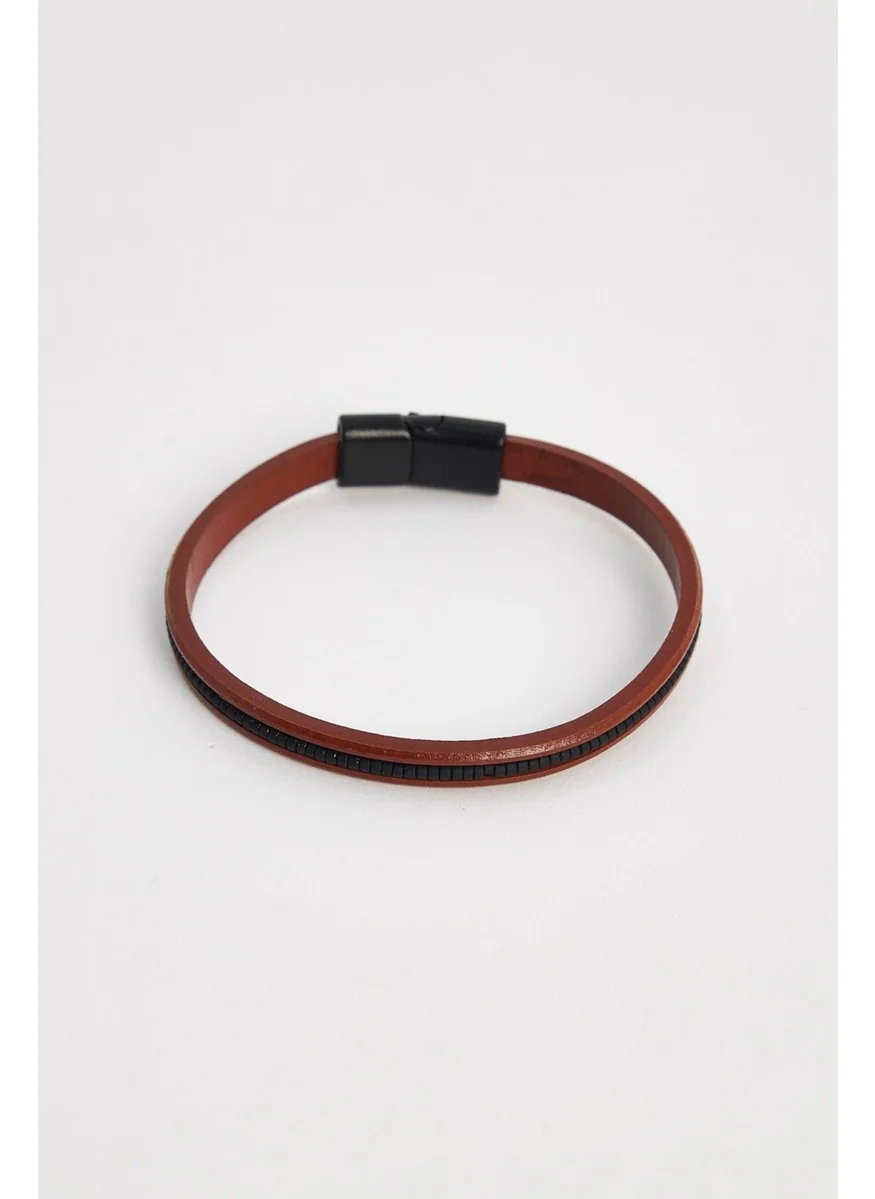 تودورس Men's Genuine Leather Brown Bracelet